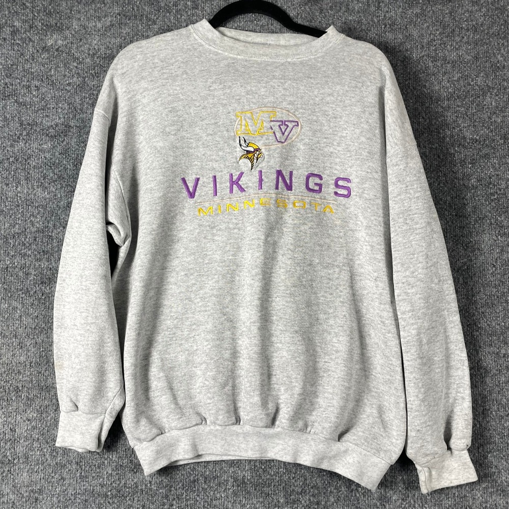 VTG Minnesota Vikings Sweatshirt Mens Large Gray Embroidered NFL Pullover 90s